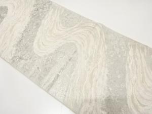 服部織物製　プラチナ箔　本銀糸　歌人模様織り出し　袋帯